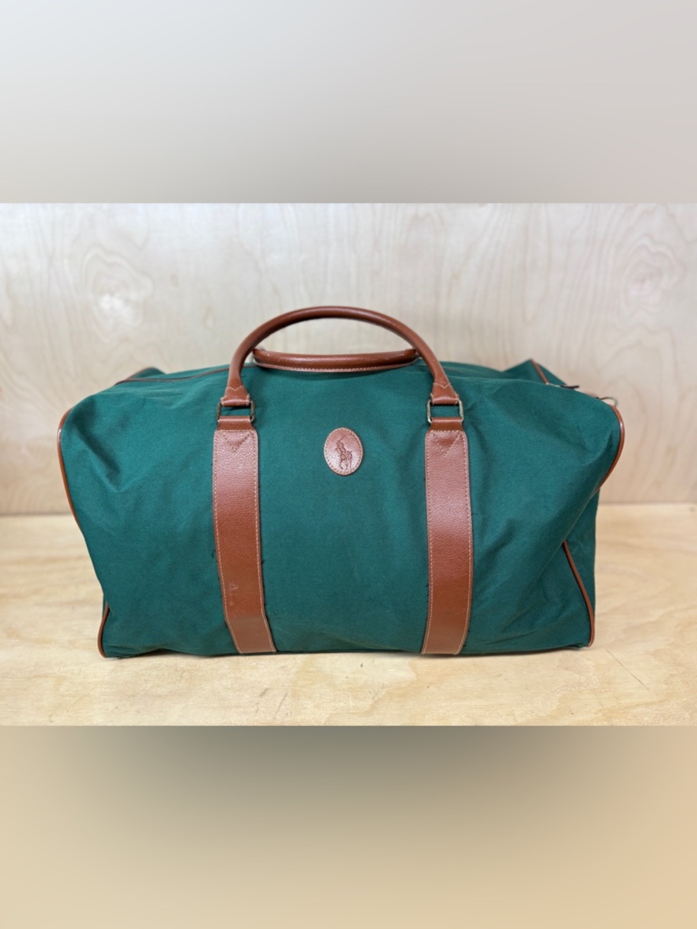 Polo by Ralph Lauren Green Canvas Duffel with Brown Leather Trim